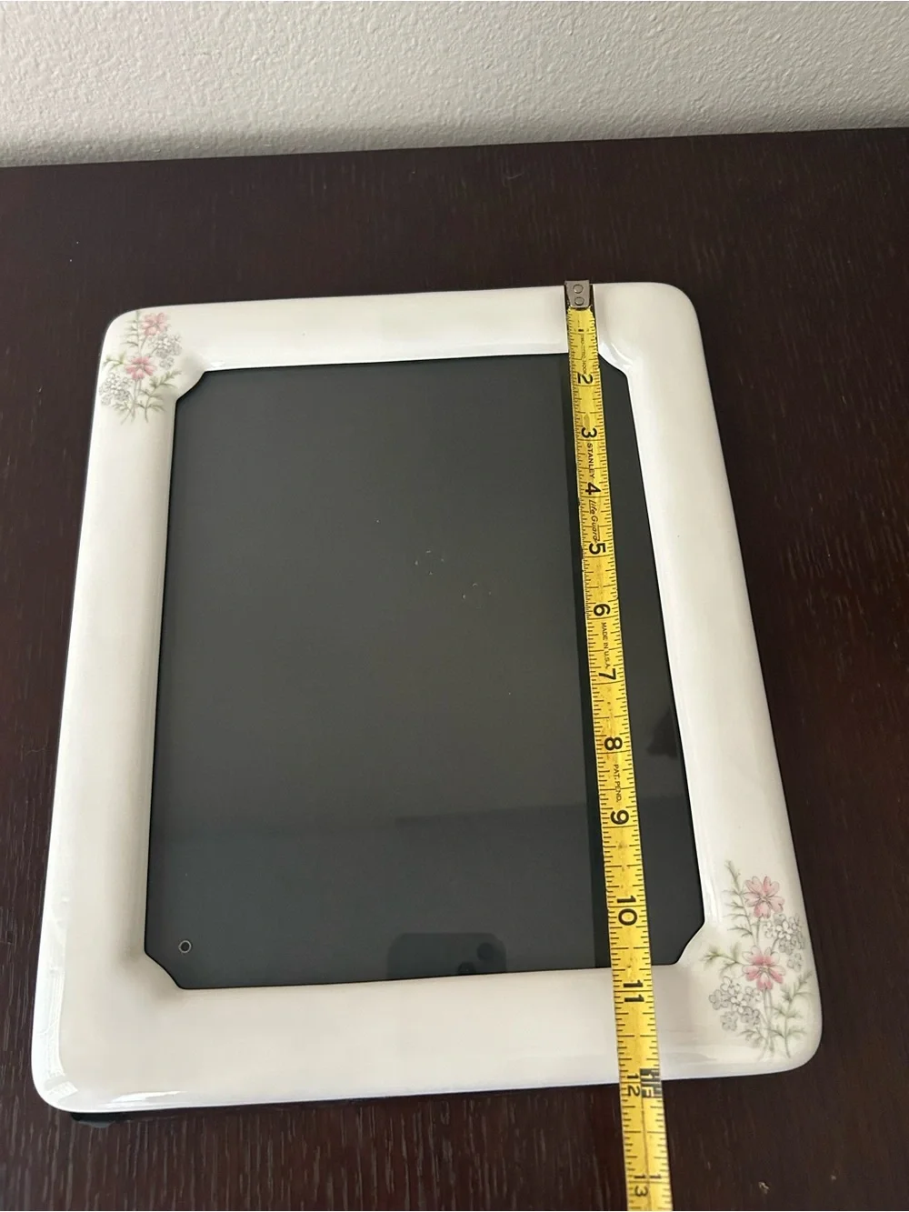 VTG  80s Pink Green Floral Cottage‎ Granny Core Ivory Ceramic Photo Frame 12X10